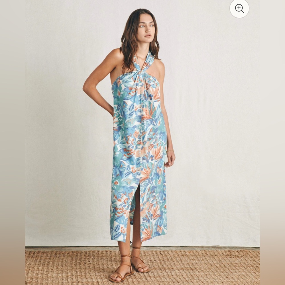 Faherty Blue Orange Bay Twist Halter Dress in Paradise Blossom Floral- Size M - Picture 3 of 10